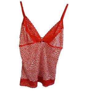 Victorias Secret Cami Top‎ Red White Hearts Lace Trim Adjustable Straps Medium